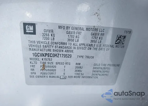 2017 Chevrolet Silverado 1500 Custom из США, поврежденный, VIN 1GCVKPEC0HZ179529